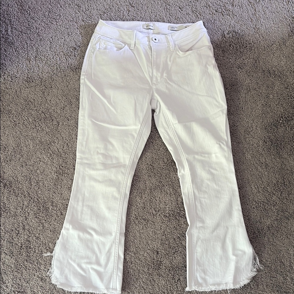 J Jill High Rise Cropped White Flared Jeans with Frayed Hem 0 Petite